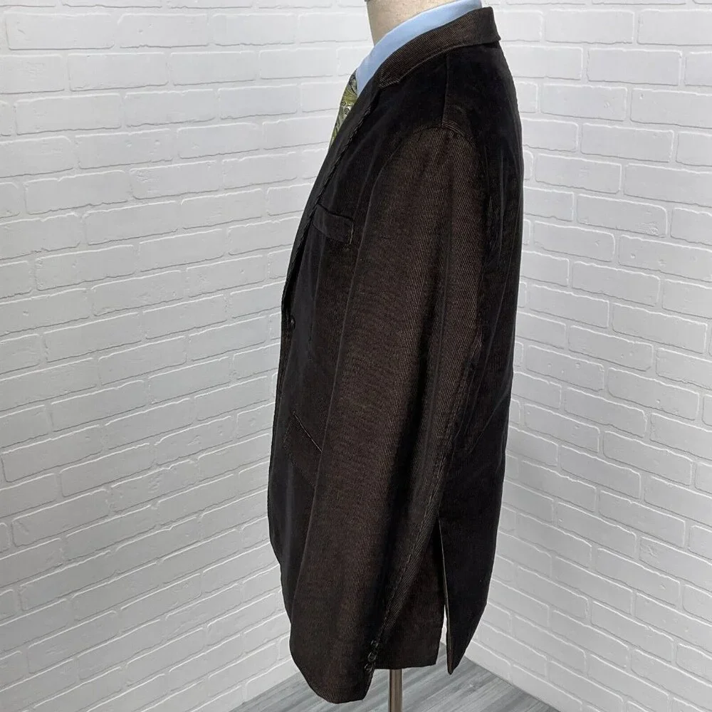 Blue Pronto‎ Uomo Blazer Men Large Black Tan Corduroy Retro Rock Casual Jacket
